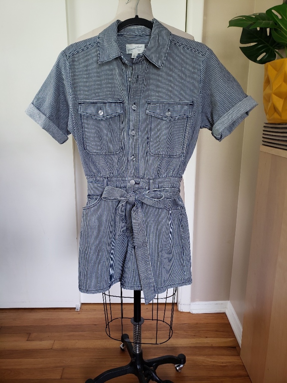 Denim Belted Collar Romper